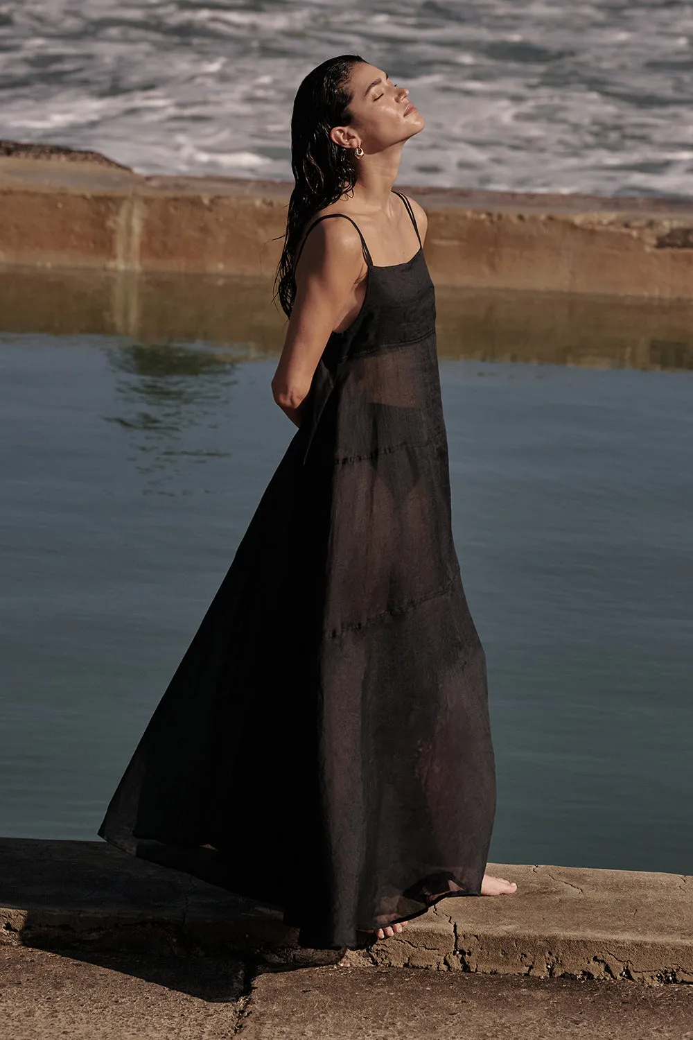 TINA BLACK RAMIE HIGH NECK DRESS sold by Dissh