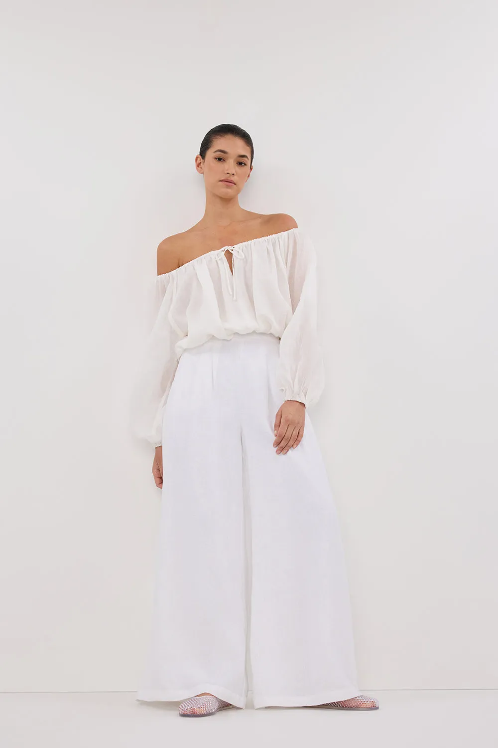 CODY WHITE WIDE LINEN PANT sold by Dissh