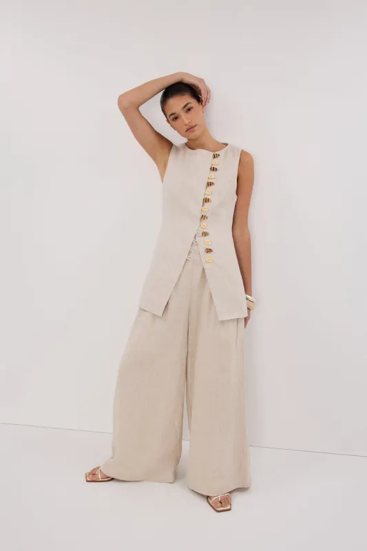 CODY NATURAL WIDE LINEN PANT sold by Dissh