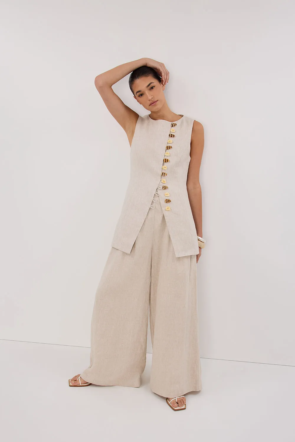 CODY NATURAL WIDE LINEN PANT sold by Dissh