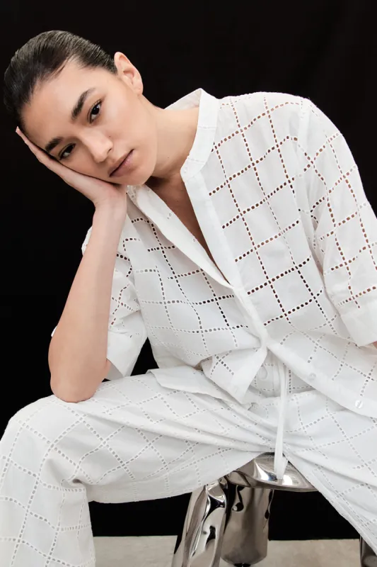 OWEN WHITE SLEEVED BRODERIE SHIRT sold by Dissh