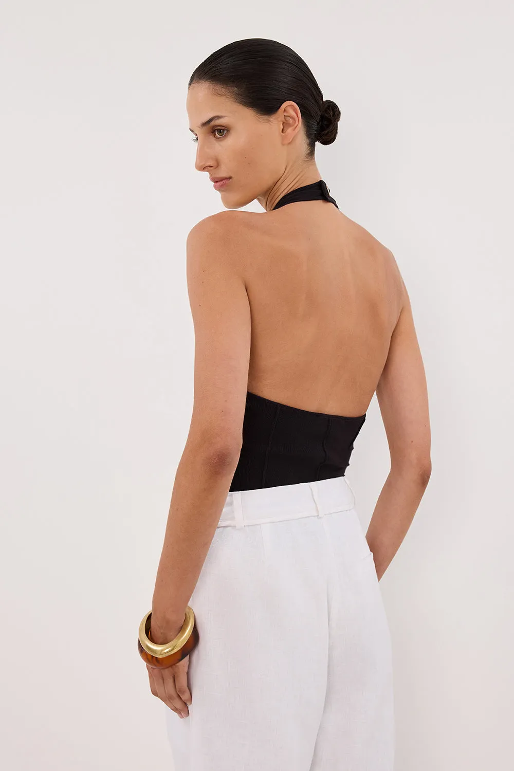 LISS WASHED BLACK HALTER KNIT TOP sold by Dissh product image thumbnail 3