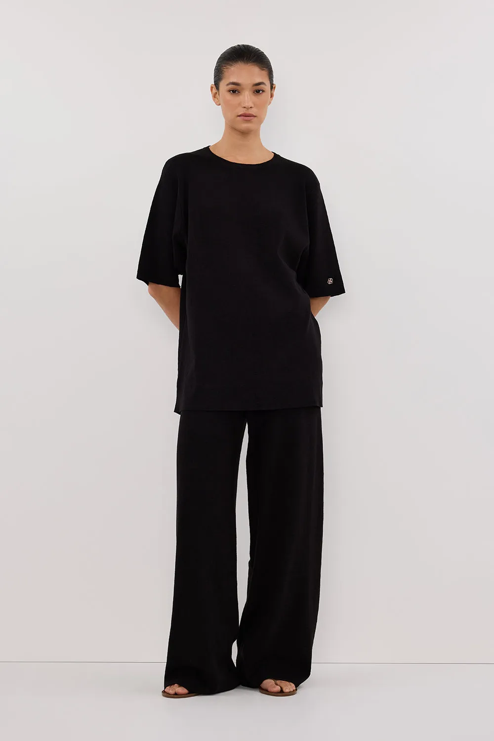 OLIVIA BLACK WIDE LEG KNIT PANT sold by Dissh