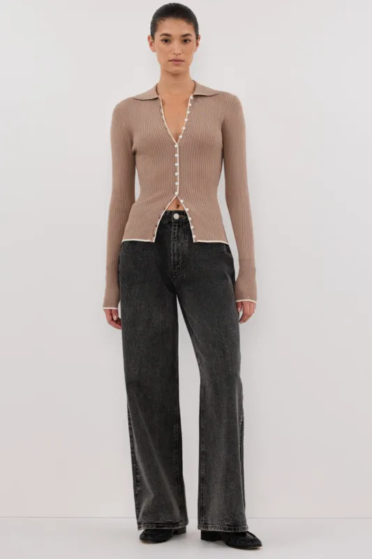 LEONIE LATTE POLO KNIT TOP sold by Dissh