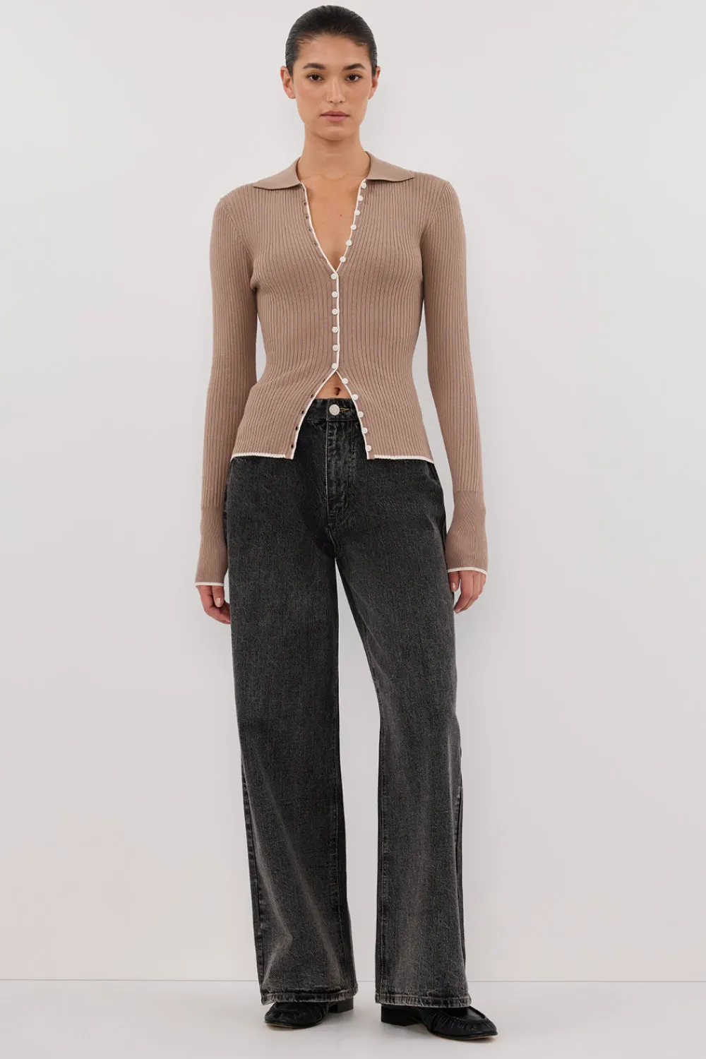 LEONIE LATTE POLO KNIT TOP sold by Dissh