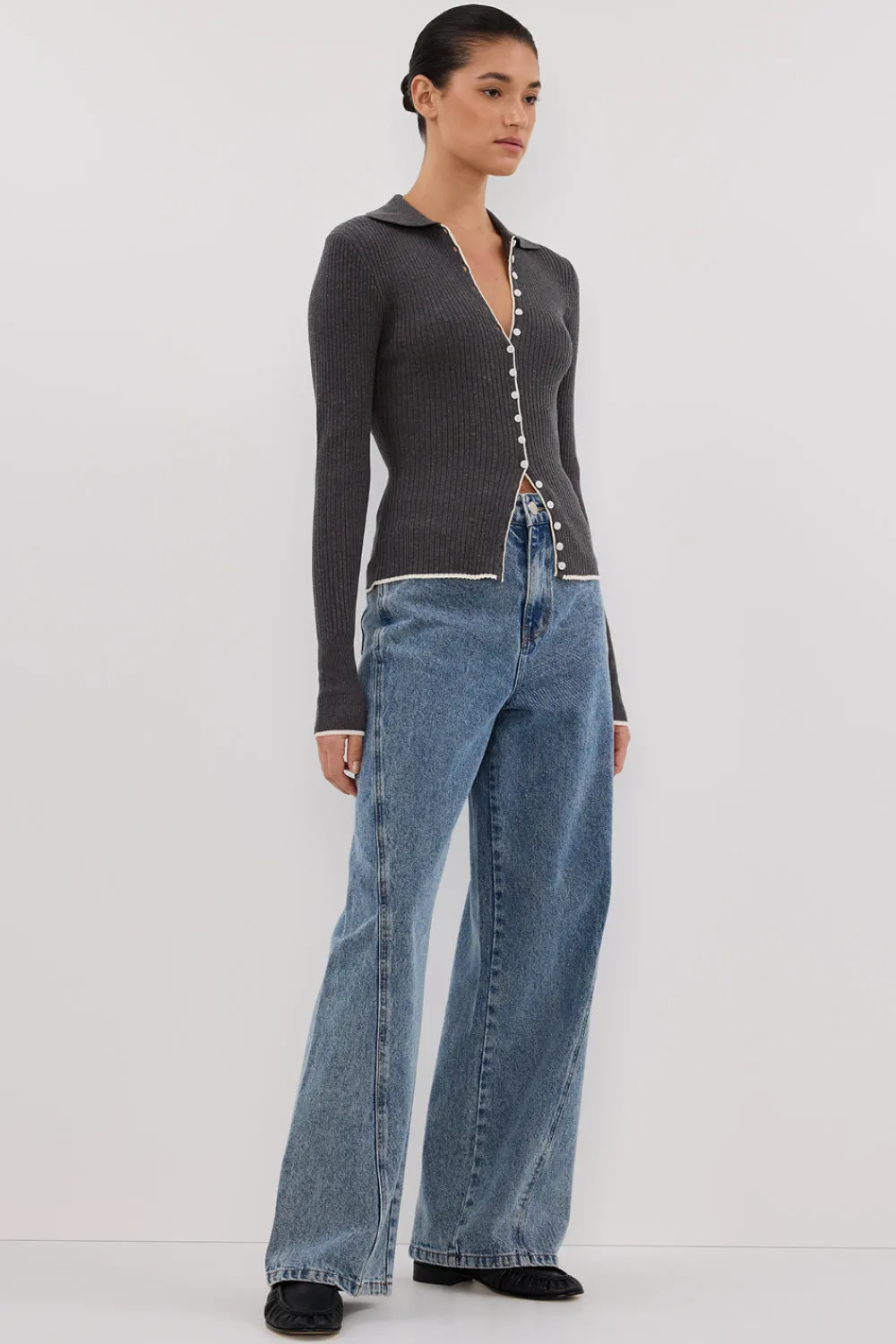 LEONIE CHARCOAL MARLE POLO KNIT TOP sold by Dissh product image thumbnail 3