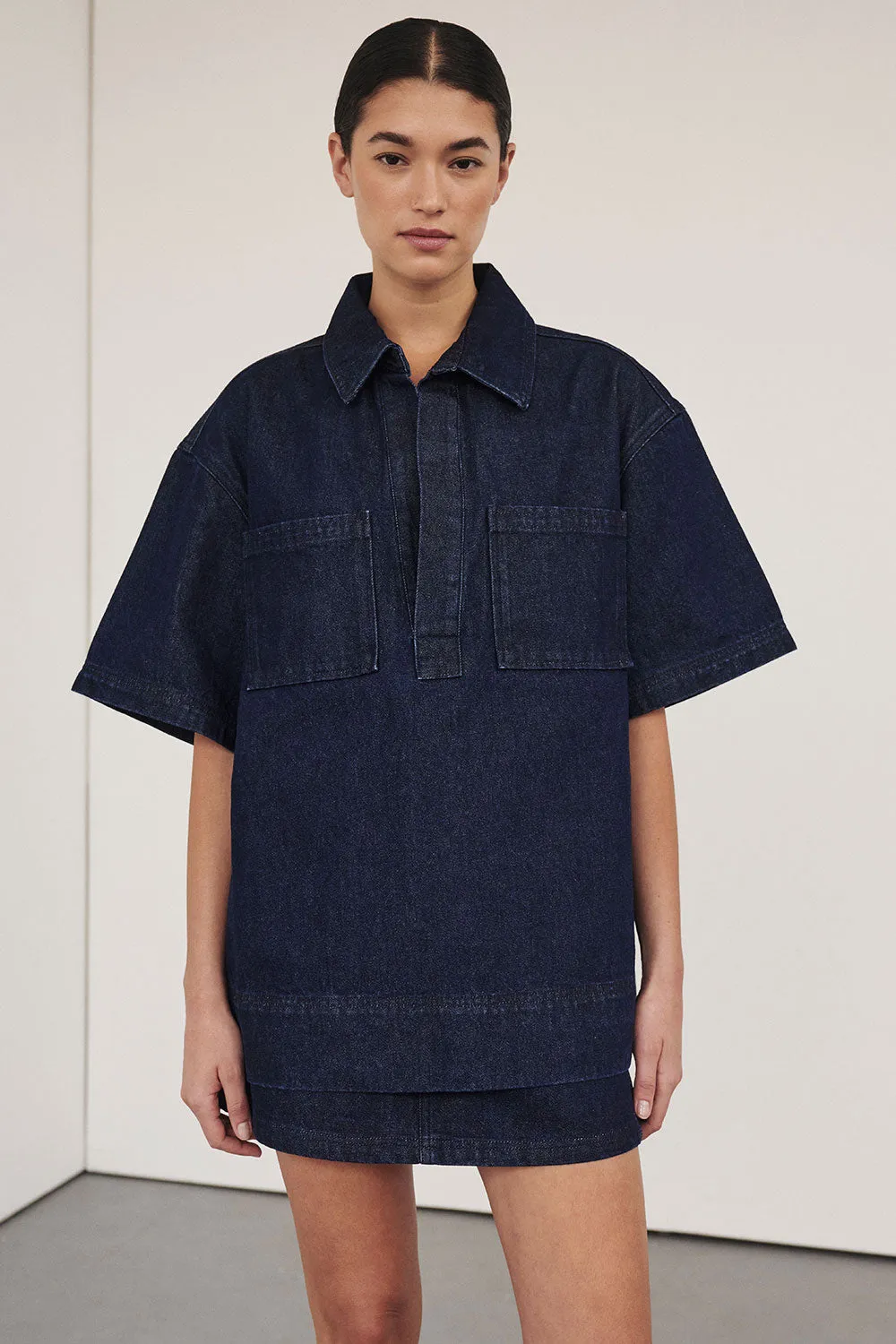 MASON INDIGO BOXY DENIM SHIRT sold by Dissh
