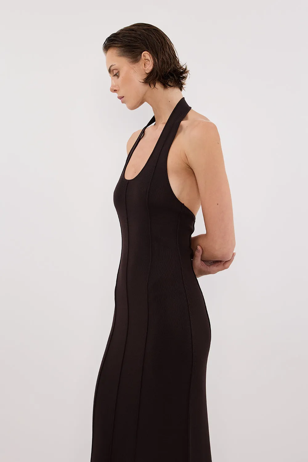 LISS BITTER CHOC HALTER MAXI DRESS sold by Dissh product image thumbnail 3