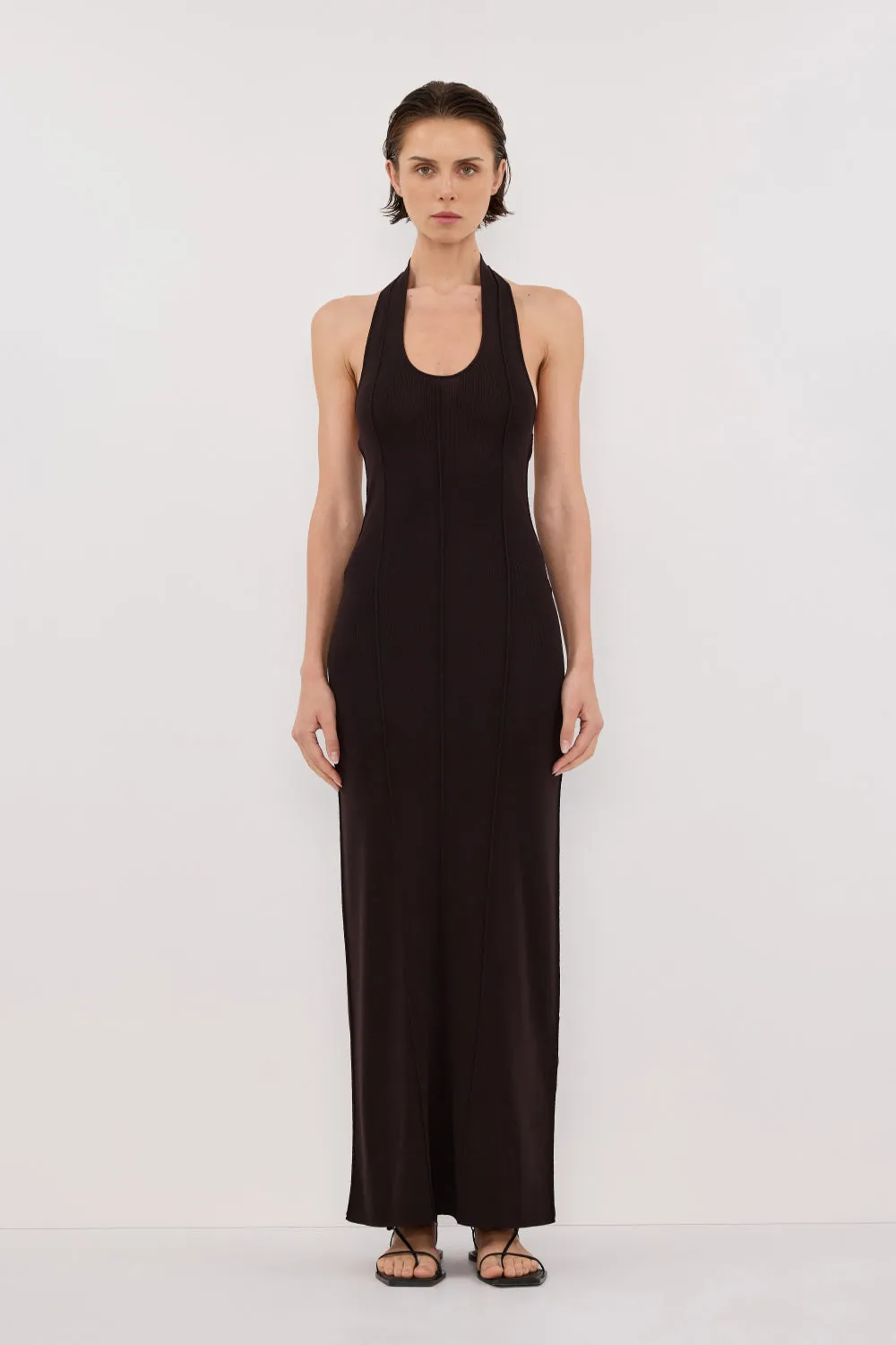 LISS BITTER CHOC HALTER MAXI DRESS sold by Dissh product image thumbnail 2