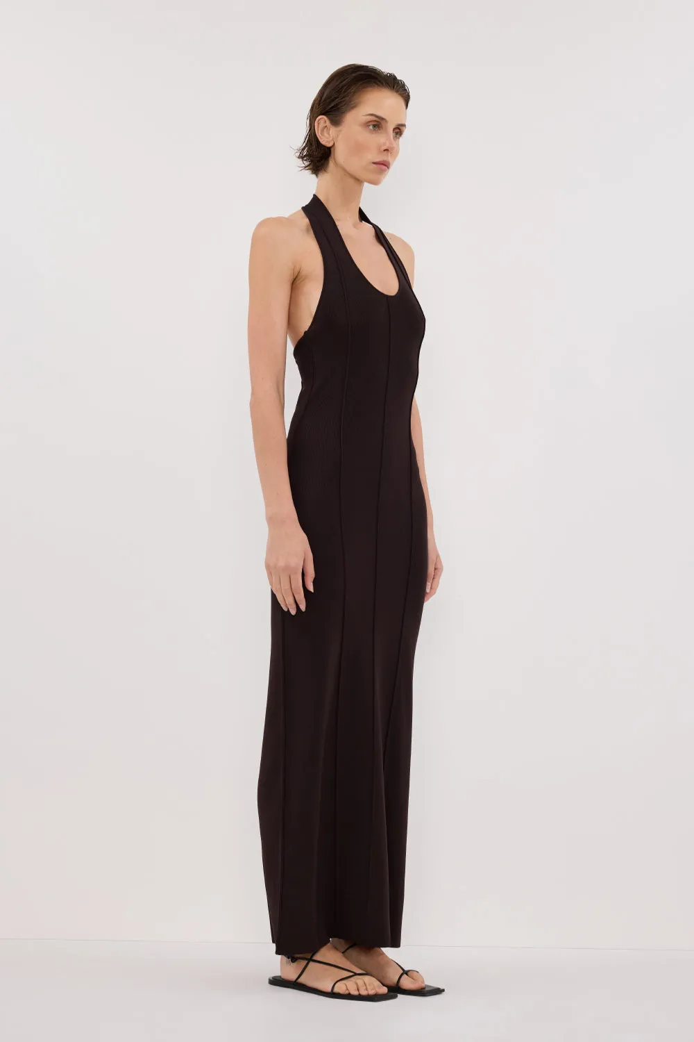 LISS BITTER CHOC HALTER MAXI DRESS sold by Dissh product image thumbnail 4