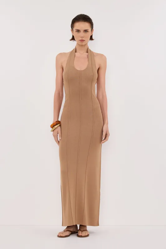 LISS TAN HALTER MAXI DRESS sold by Dissh
