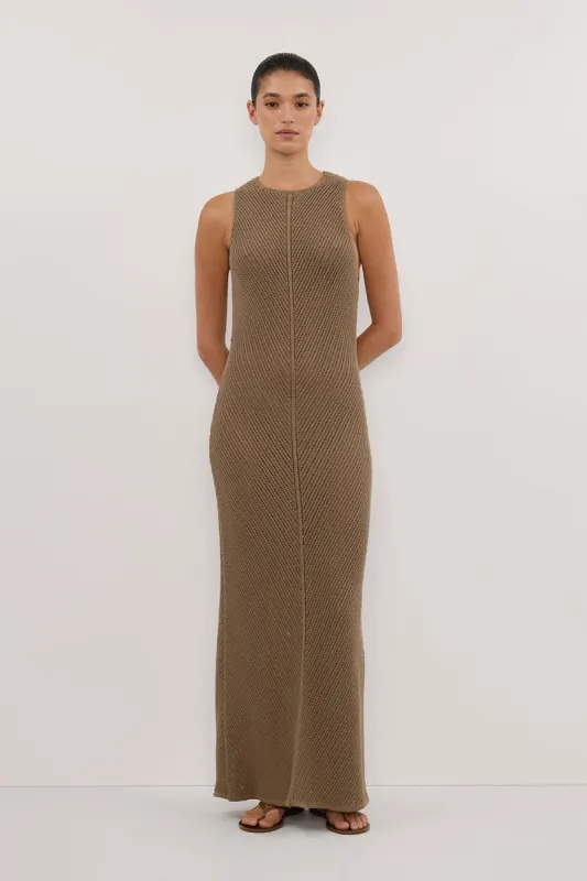 BLOOM OLIVE CROCHET MAXI DRESS sold by Dissh