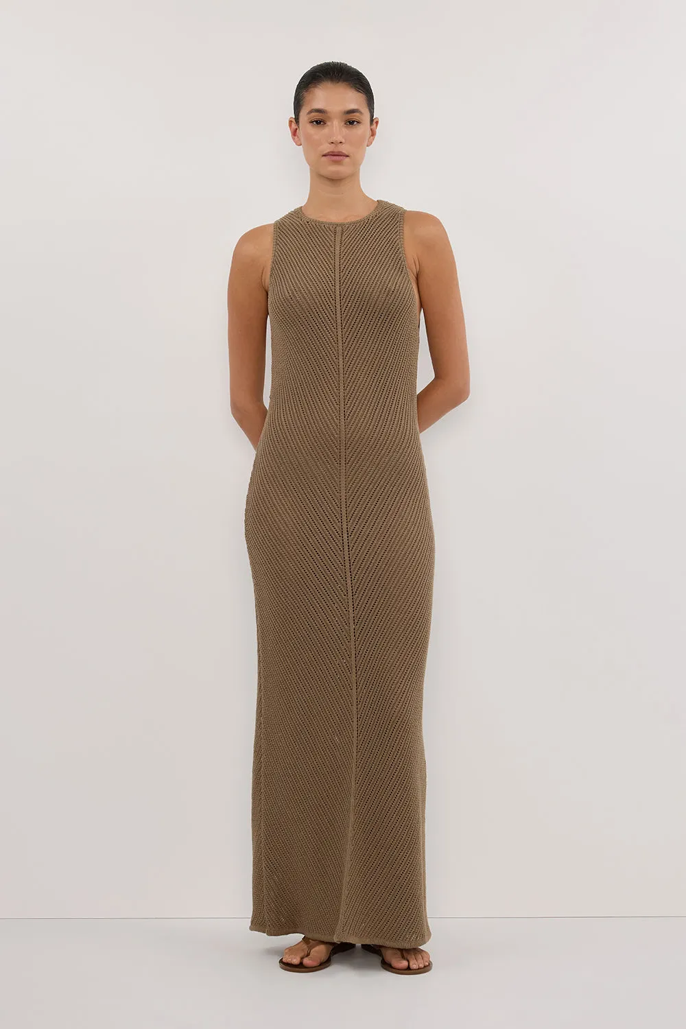 BLOOM OLIVE CROCHET MAXI DRESS sold by Dissh