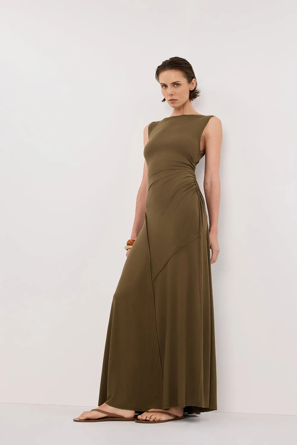 HADLEY OLIVE SLEEVELESS KNIT MAXI DRESS sold by Dissh