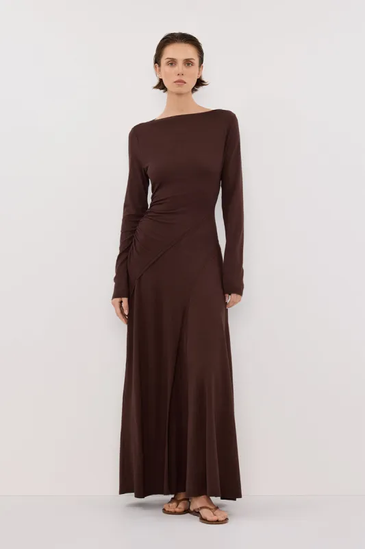 HADLEY CHOC LONG SLEEVE KNIT MAXI DRESS sold by Dissh