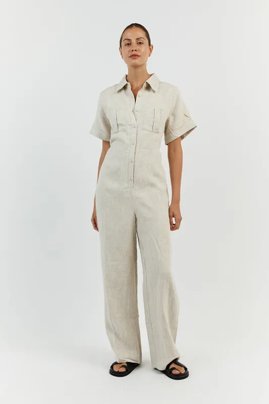 LILY NATURAL LINEN BOILER SUIT sold by Dissh