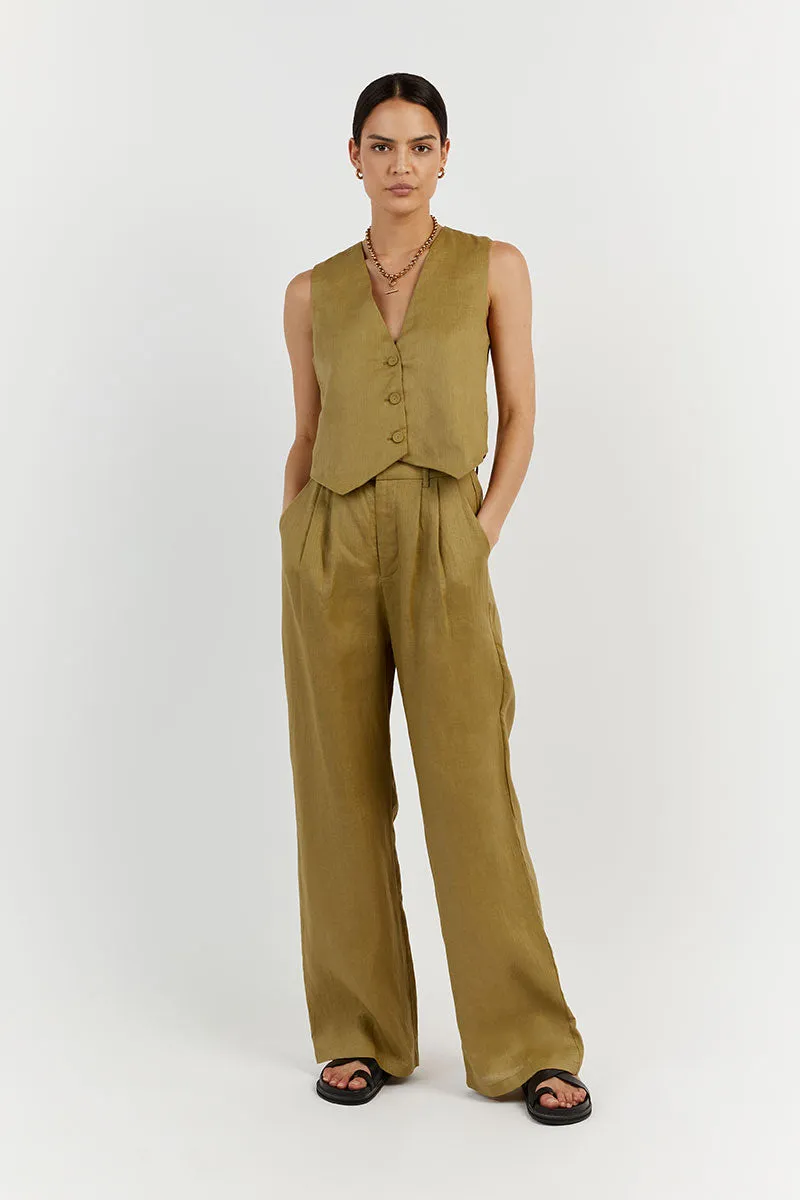 NORAH OLIVE LINEN PANT sold by Dissh