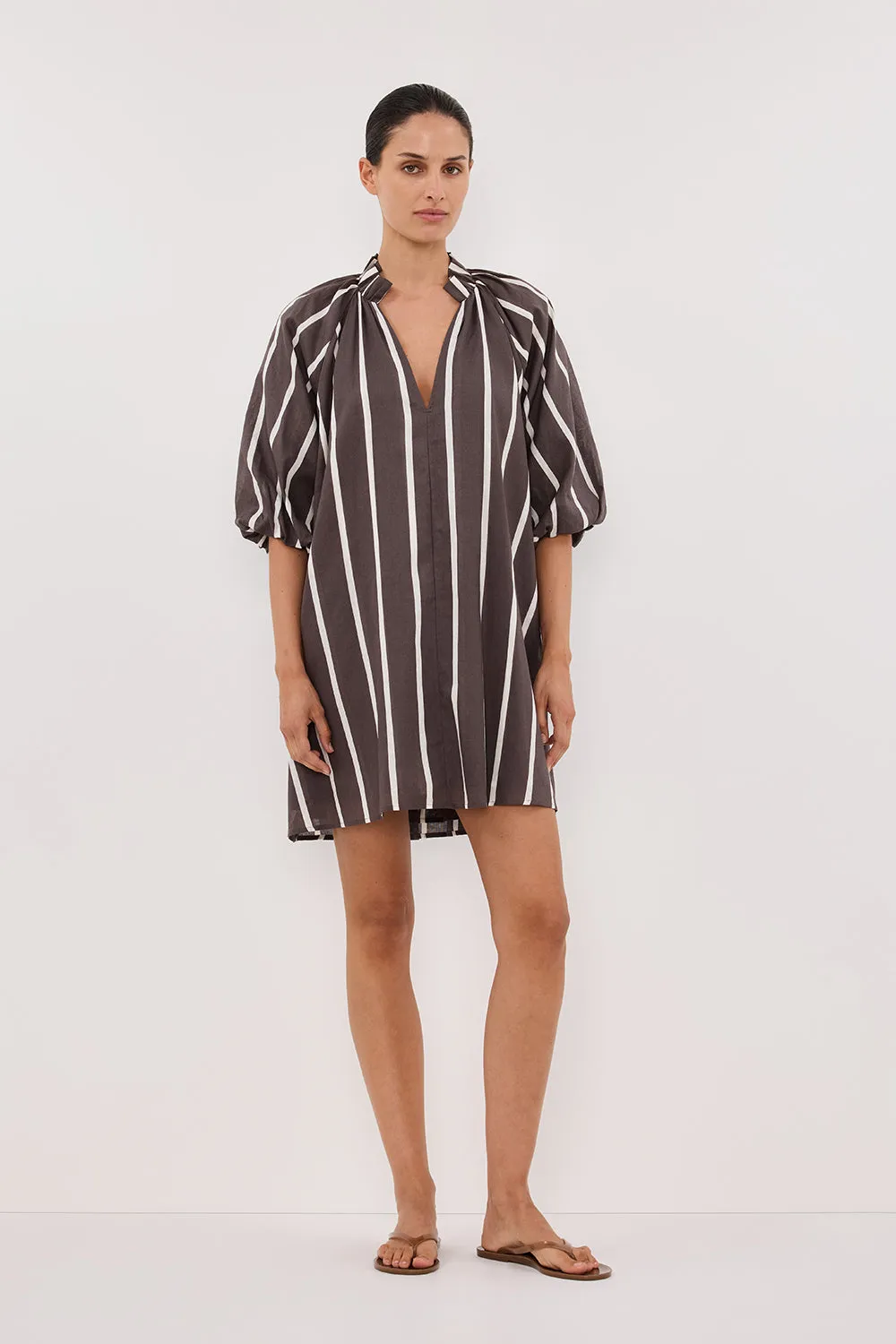ELLIOT BITTER CHOC STRIPE SMOCK DRESS sold by Dissh