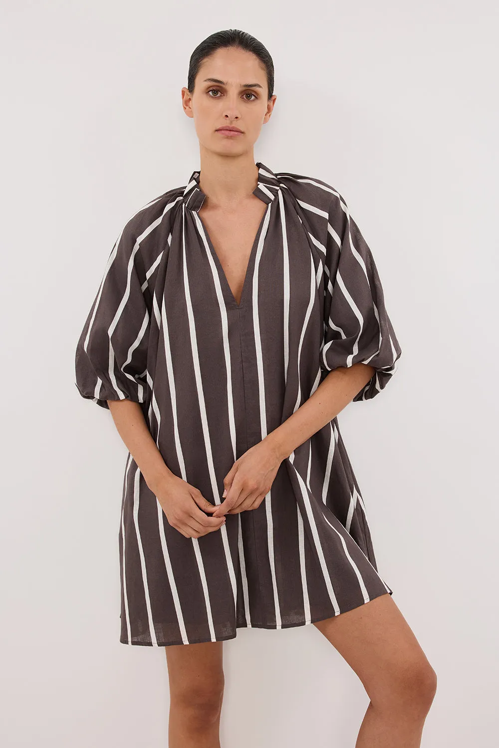 ELLIOT BITTER CHOC STRIPE SMOCK DRESS sold by Dissh product image thumbnail 2