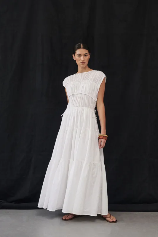 FLYNN WHITE LINEN BLEND MIDI DRESS sold by Dissh