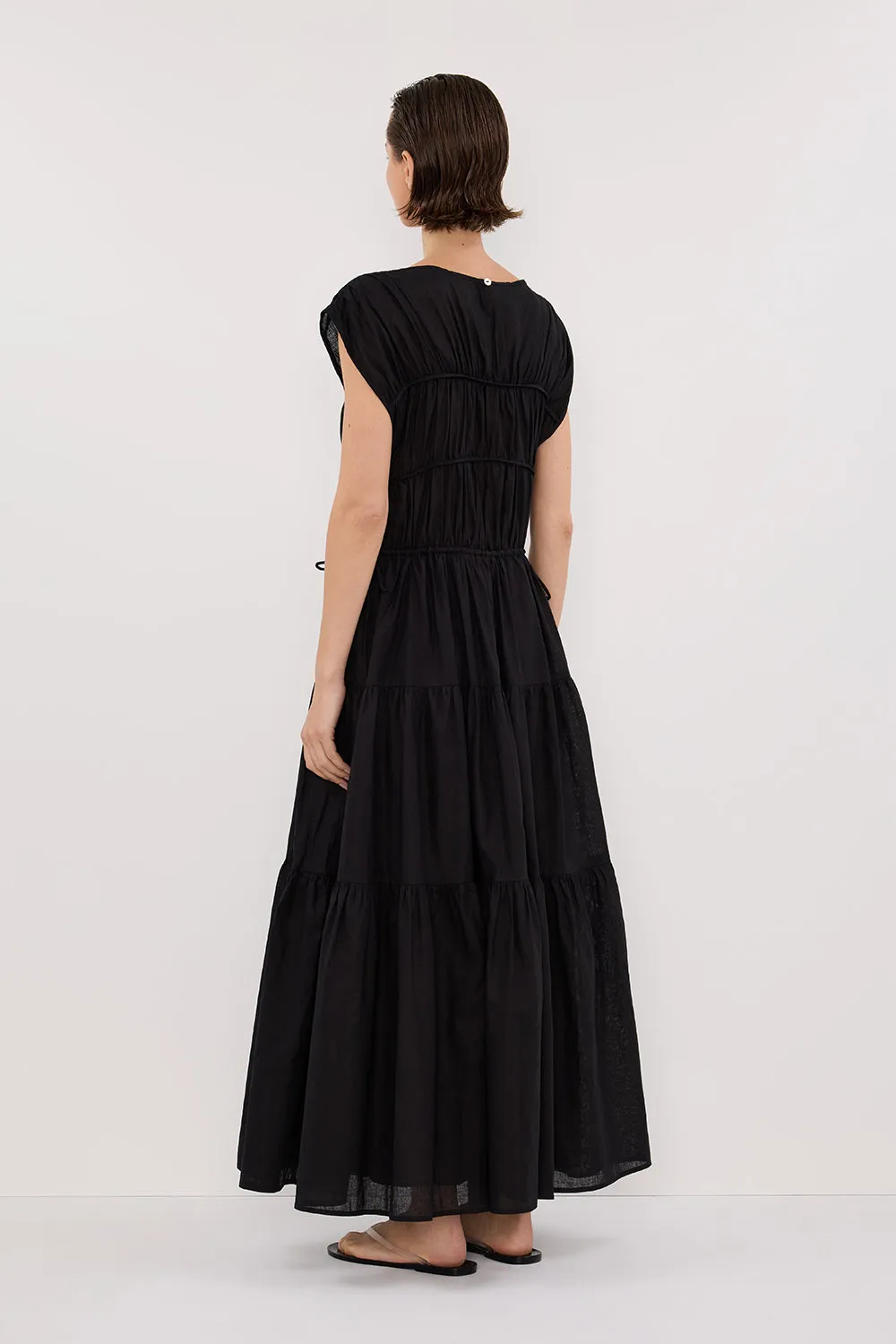 FLYNN BLACK LINEN BLEND MIDI DRESS sold by Dissh product image thumbnail 4