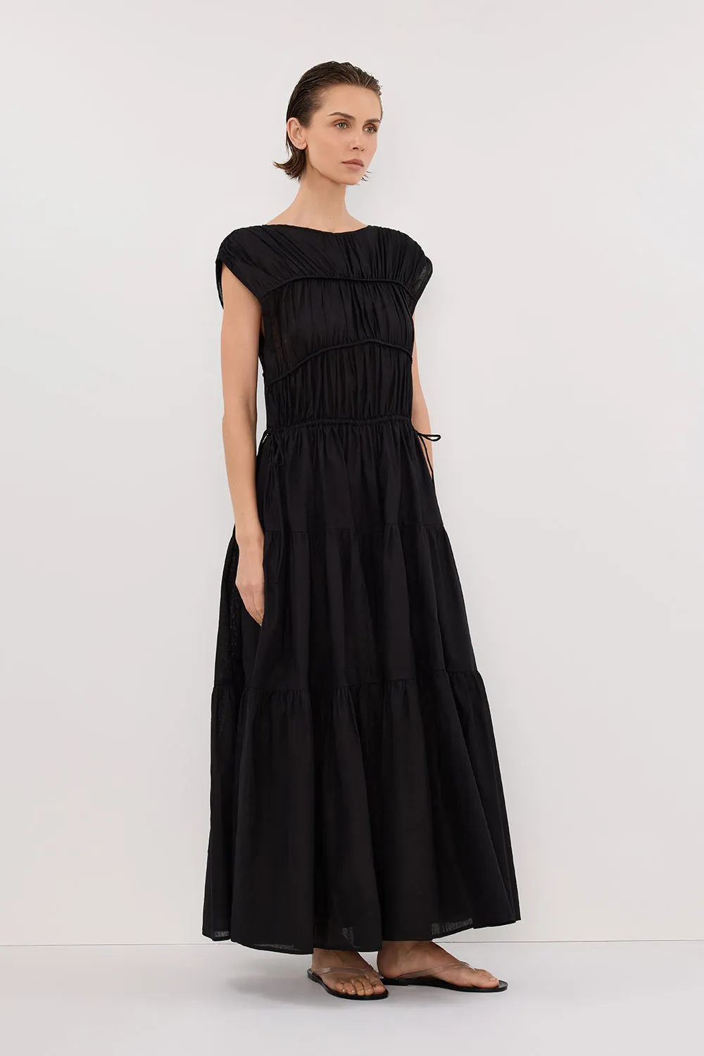 FLYNN BLACK LINEN BLEND MIDI DRESS sold by Dissh product image thumbnail 3
