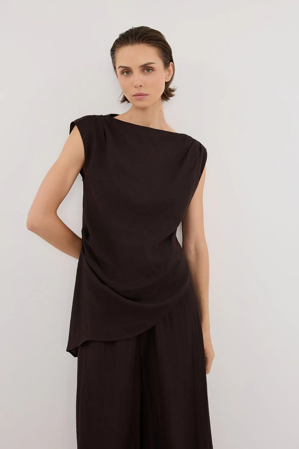 SHYLA BITTER CHOC ASYMMETRICAL TOP sold by Dissh product image thumbnail 3