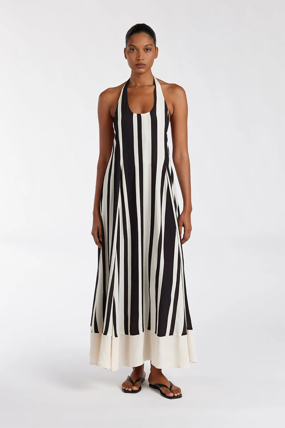 BEAU BLACK STRIPE HALTER MIDI DRESS sold by Dissh