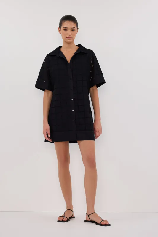 OWEN BLACK SLEEVED BRODERIE MINI DRESS sold by Dissh