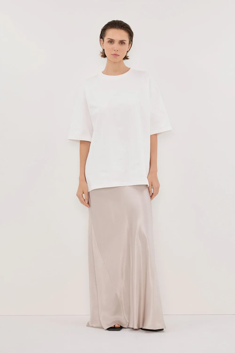 CHARLI CHALK SATIN MAXI SKIRT sold by Dissh