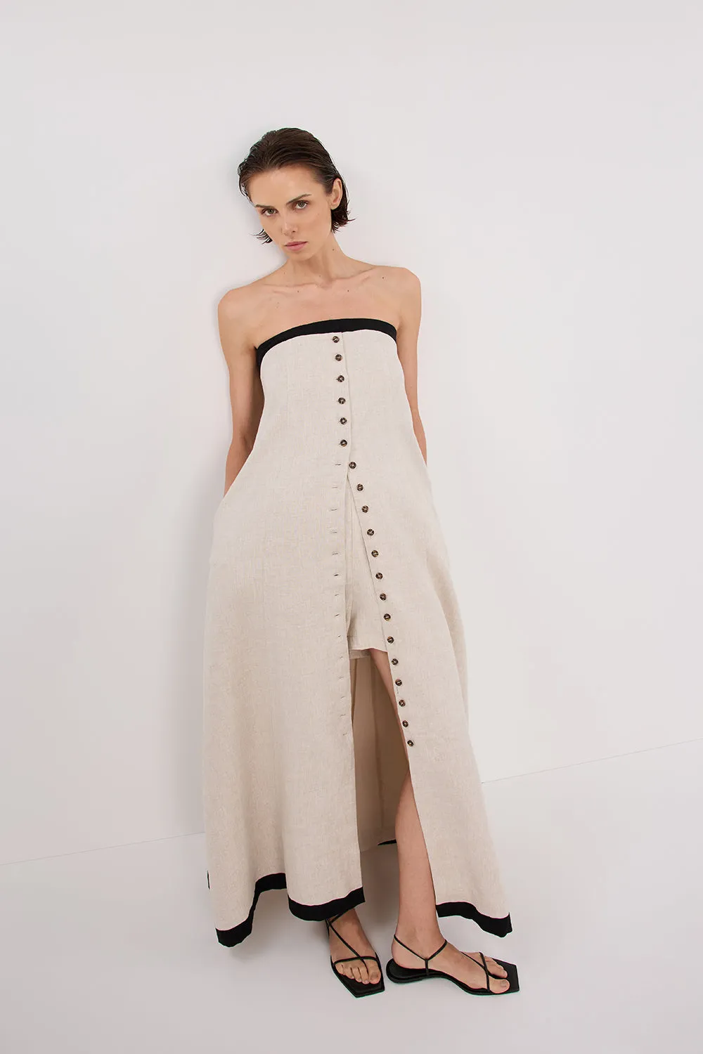 EBONY NATURAL STRAPLESS MIDI DRESS sold by Dissh