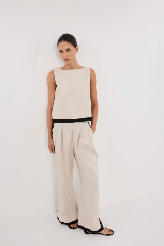 EBONY NATURAL LINEN PANT sold by Dissh