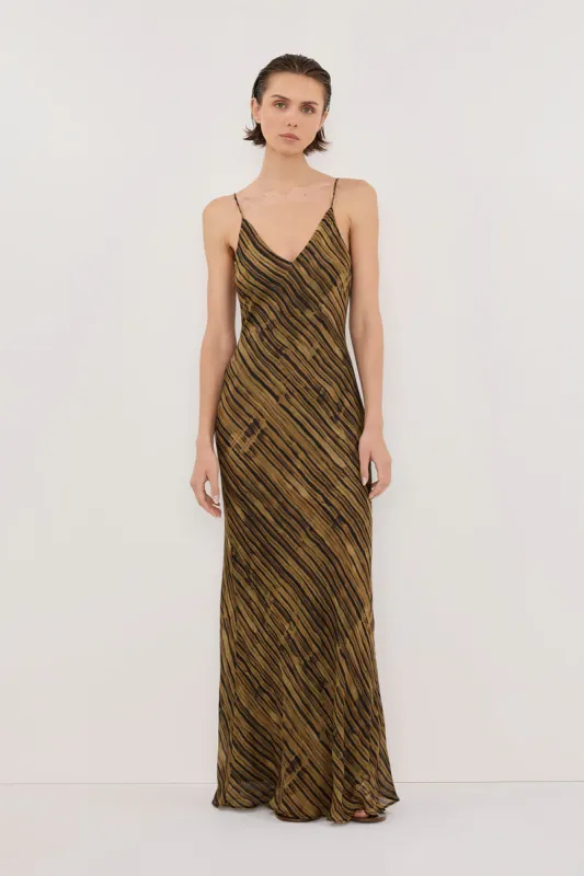 FLEUR DARK CHOCOLATE SLIP MIDI DRESS sold by Dissh