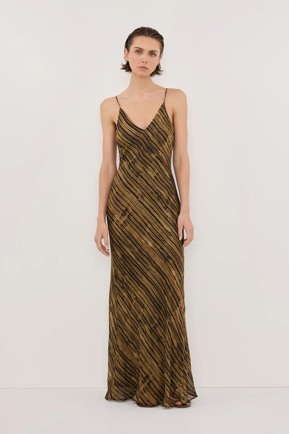 FLEUR DARK CHOCOLATE SLIP MIDI DRESS sold by Dissh