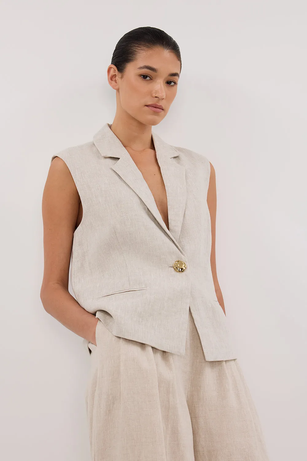 SELAH NATURAL LINEN SLEEVELESS VEST sold by Dissh