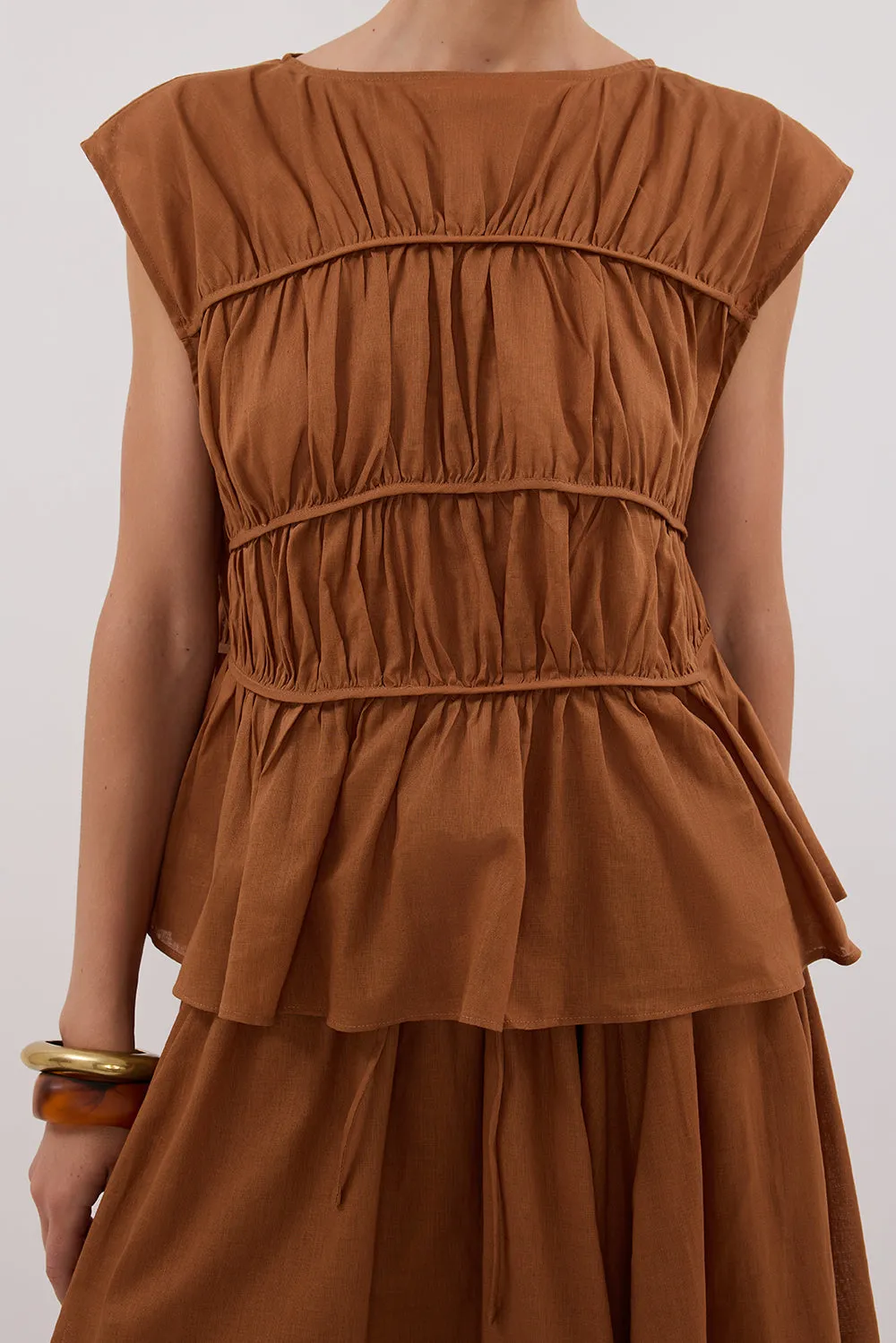 FLYNN RUST LINEN BLEND TIERED TOP sold by Dissh product image thumbnail 5