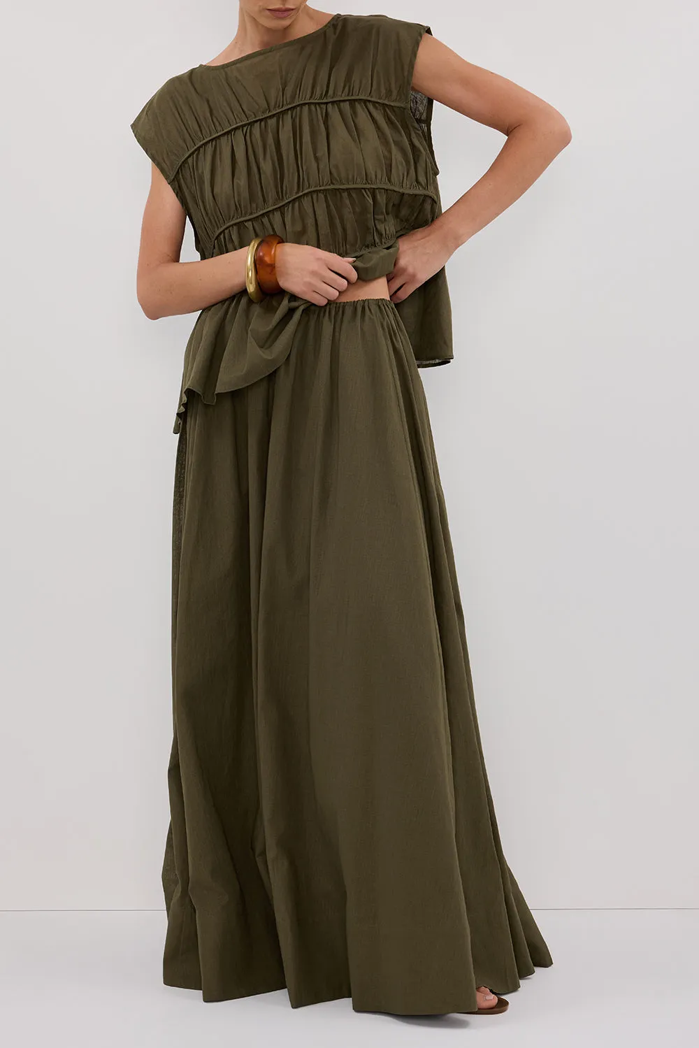 FLYNN OLIVE LINEN BLEND TIE MAXI SKIRT sold by Dissh product image thumbnail 2