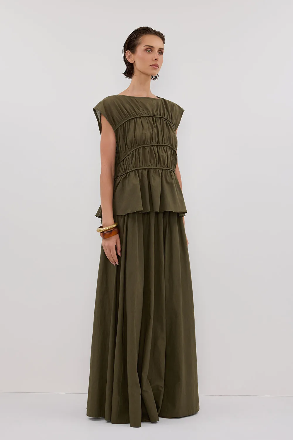 FLYNN OLIVE LINEN BLEND TIERED TOP sold by Dissh product image thumbnail 3