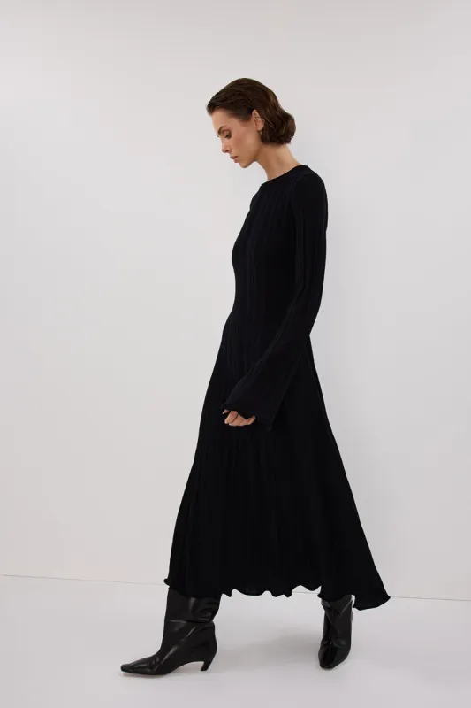 SYLVIA BLACK KNIT MIDI DRESS sold by Dissh