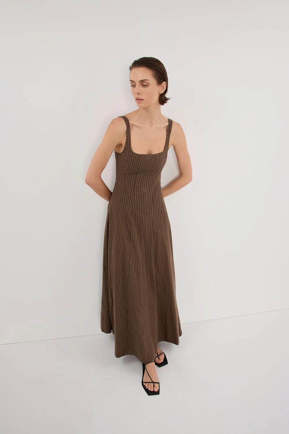 RILEY CHOCOLATE STRIPE MIDI DRESS sold by Dissh product image thumbnail 5