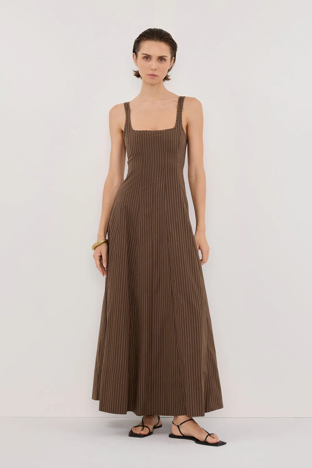 RILEY CHOCOLATE STRIPE MIDI DRESS sold by Dissh product image thumbnail 2