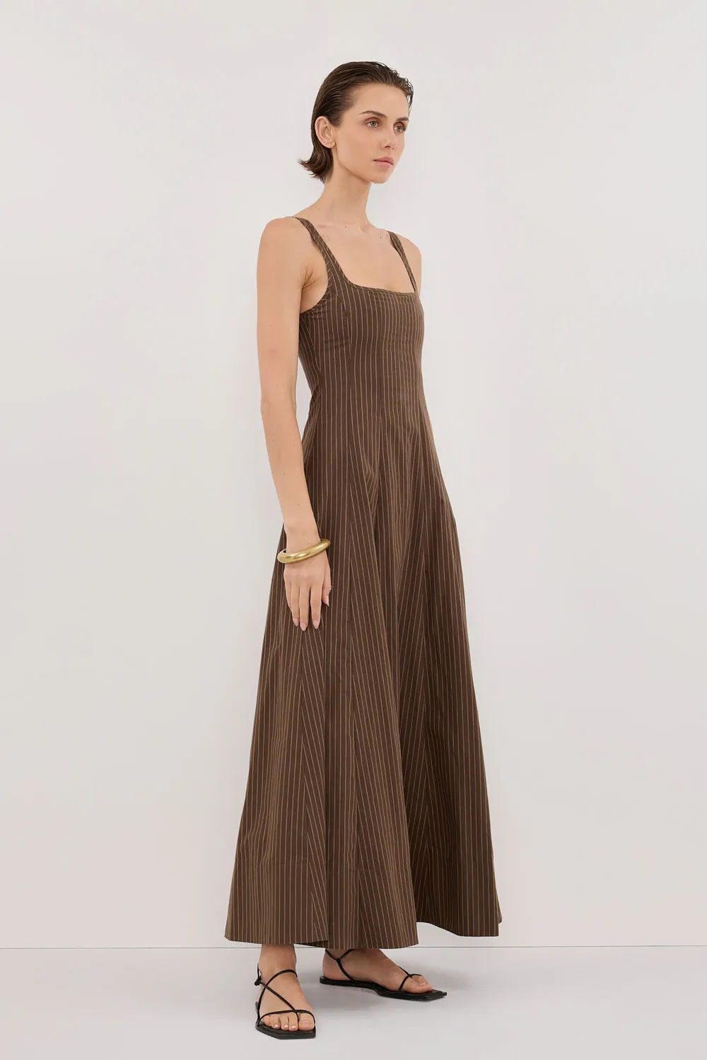 RILEY CHOCOLATE STRIPE MIDI DRESS sold by Dissh product image thumbnail 3