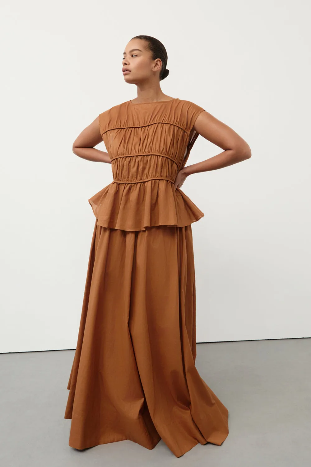 FLYNN RUST LINEN BLEND TIE MAXI SKIRT sold by Dissh