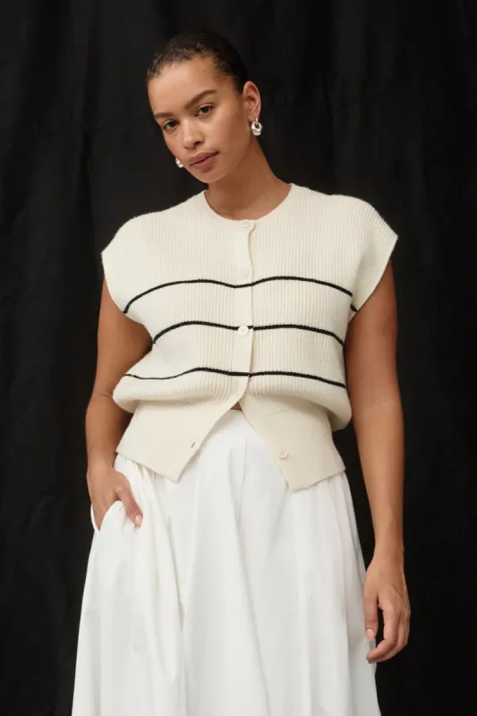 KATE CREAM STRIPE KNIT VEST made by Dissh