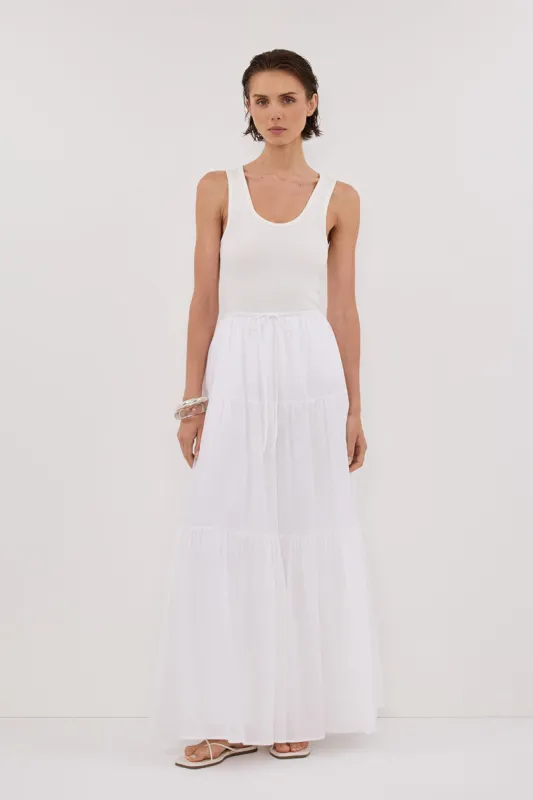 FLETCHER WHITE TIERED MAXI SKIRT sold by Dissh