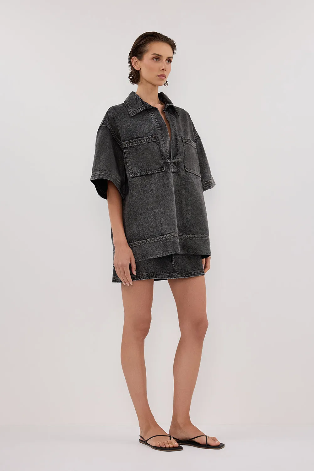 MASON WASHED BLACK BOXY DENIM SHIRT sold by Dissh product image thumbnail 3