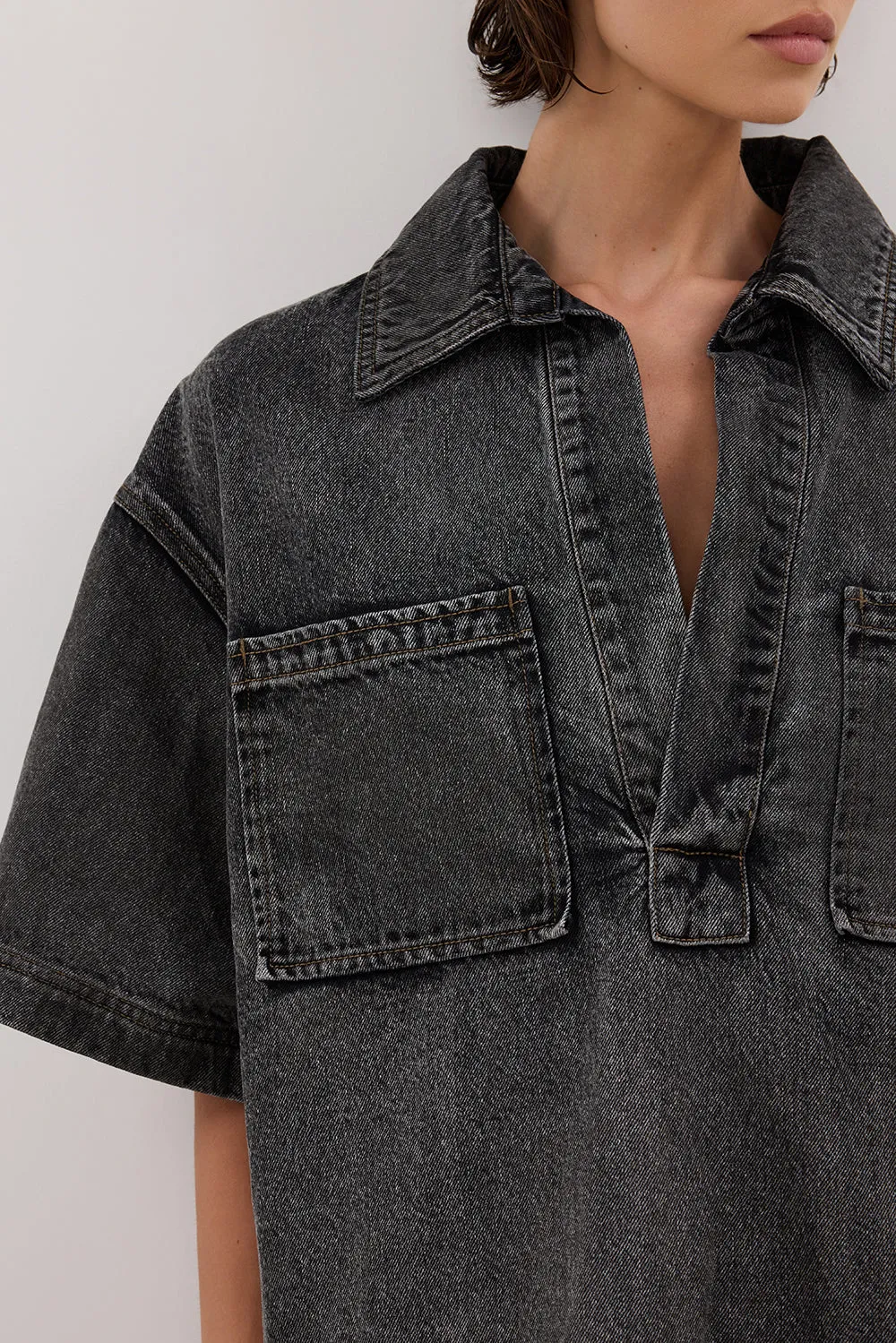 MASON WASHED BLACK BOXY DENIM SHIRT sold by Dissh product image thumbnail 5