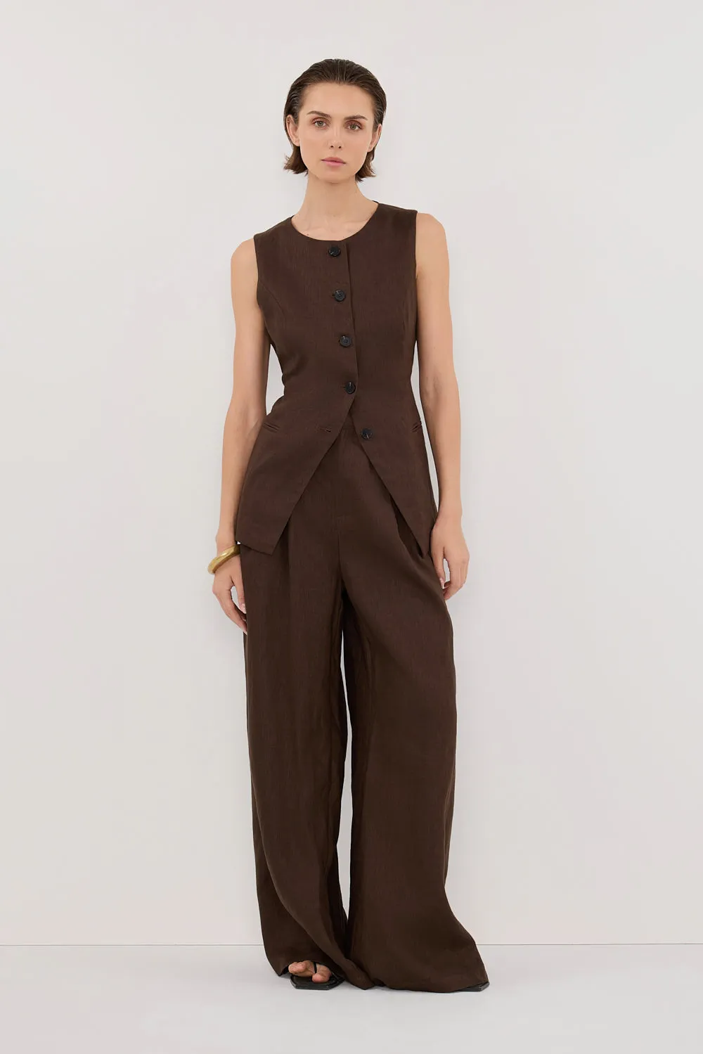 ALESSIA BITTER CHOC LINEN VEST sold by Dissh product image thumbnail 2