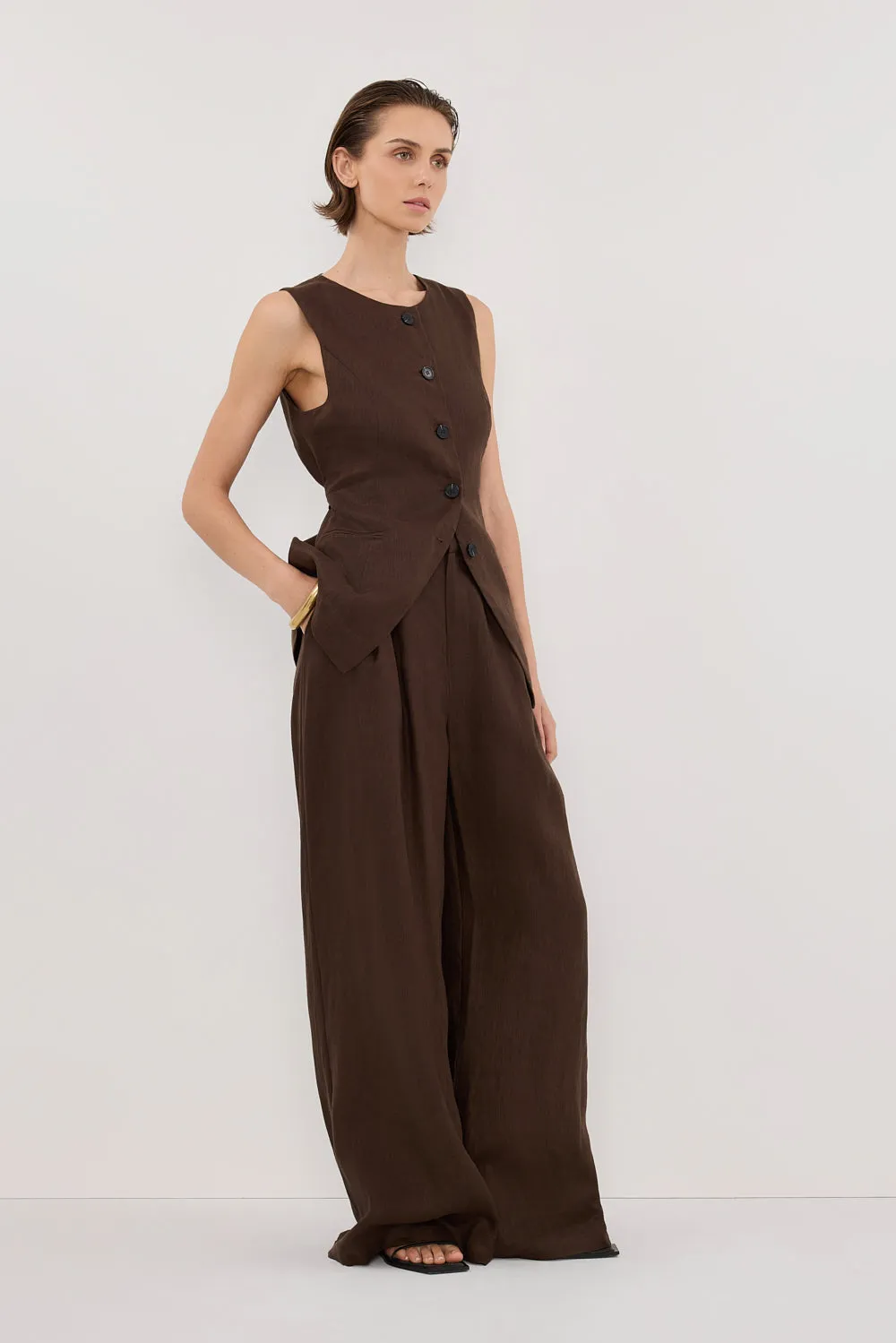 ALESSIA BITTER CHOC LINEN VEST sold by Dissh product image thumbnail 4