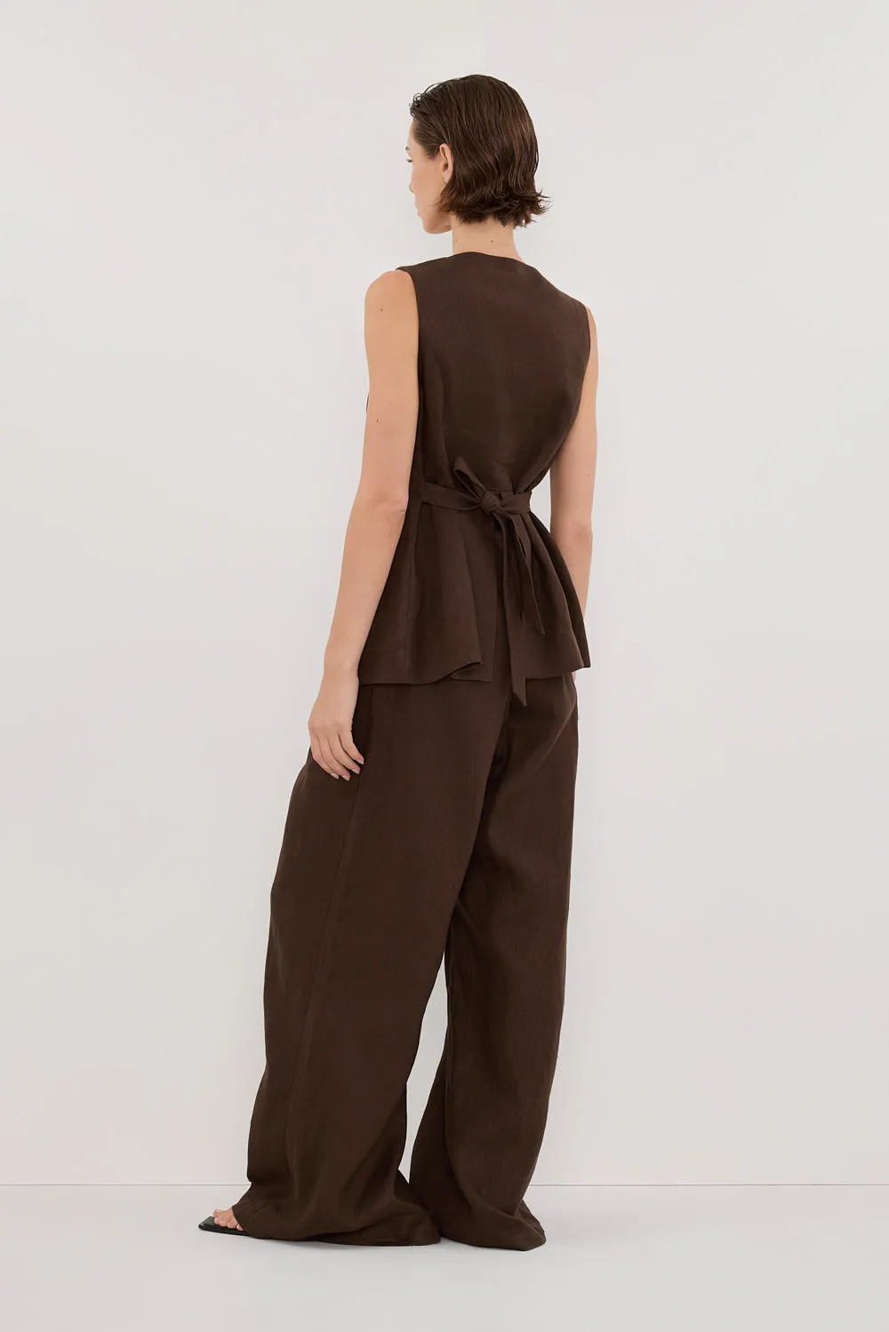 ALESSIA BITTER CHOC LINEN VEST sold by Dissh product image thumbnail 5